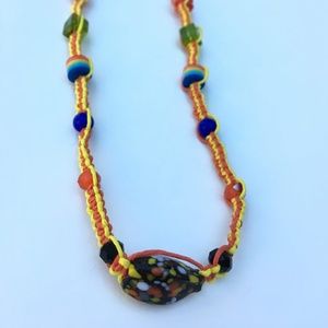 Orange yellow glass stone hemp necklace handmade